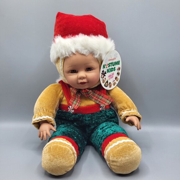 Kostume Kids Sugar Loaf Christmas Gingerbread Doll Santa Hat Overalls 15 inch - Picture 16 of 16